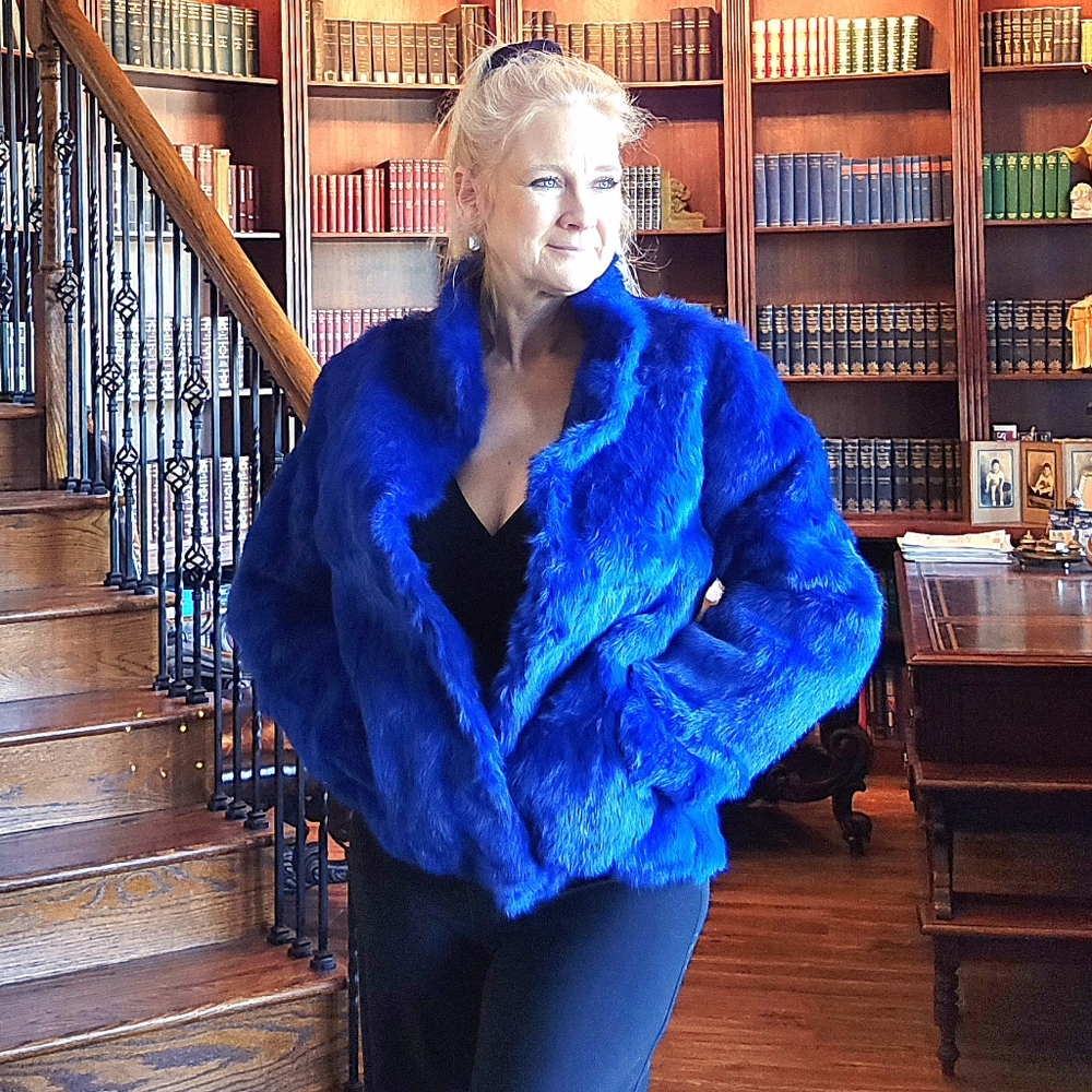 Electric Blue / Sapphire Blue Rabbit Fur Coat